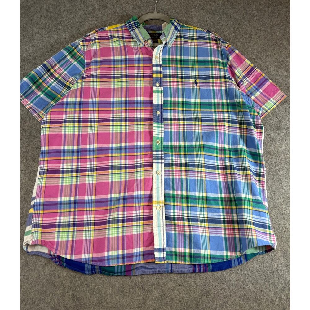 Polo Ralph Lauren Button Down Shirt Mens Madras Plaid Classic Fit Retro 2XL